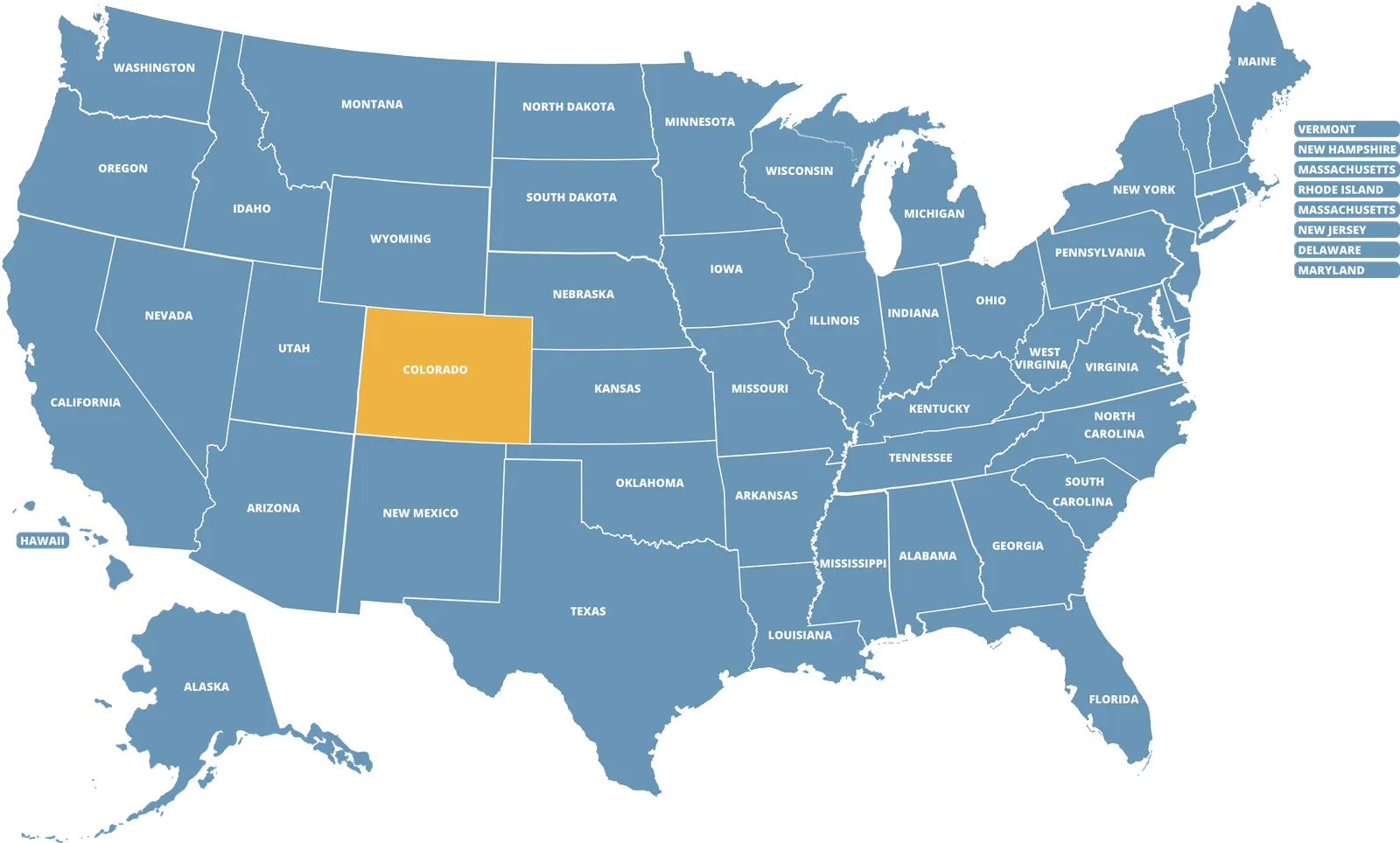 Map of the U.S. states we serve
